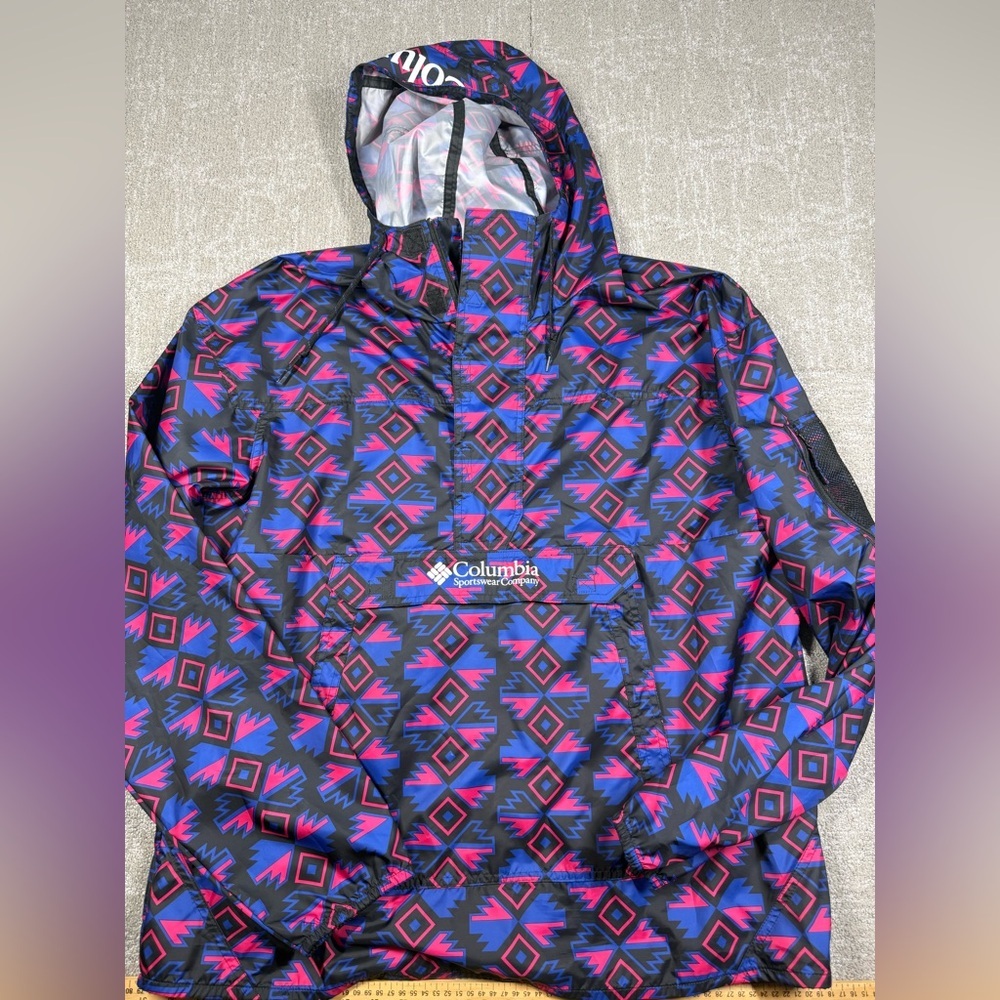 Columbia Challenger Pink Blue Windbreaker Aztec Jacket Womens XL
